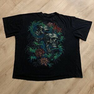 Vintage Y2K LA Ink T-Shirt Men's 2XL Snake Skull & Flower Tattoo Graphic Black